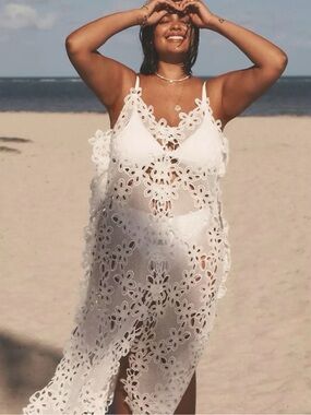 Anthropologie White Floral Lace Swim Coverup Slip